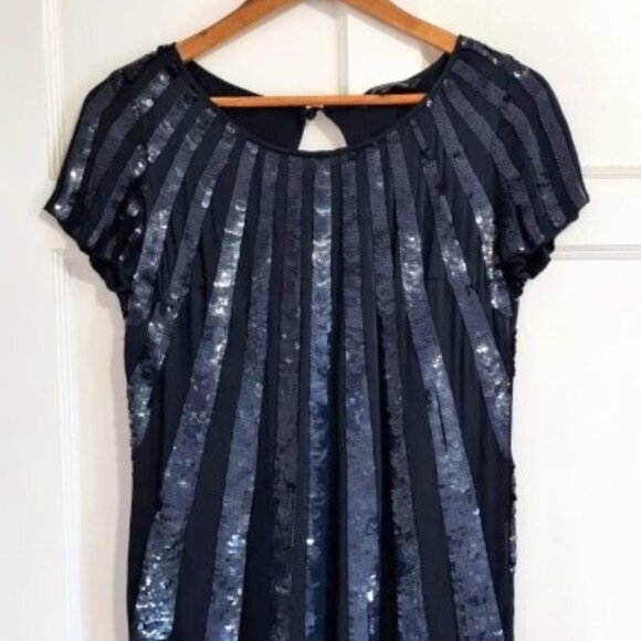 FRENCH CONNECTION Sequins SHORTSLEEVE Women's Dresses Women Size 4 Navy Dress - Picture 1 of 4